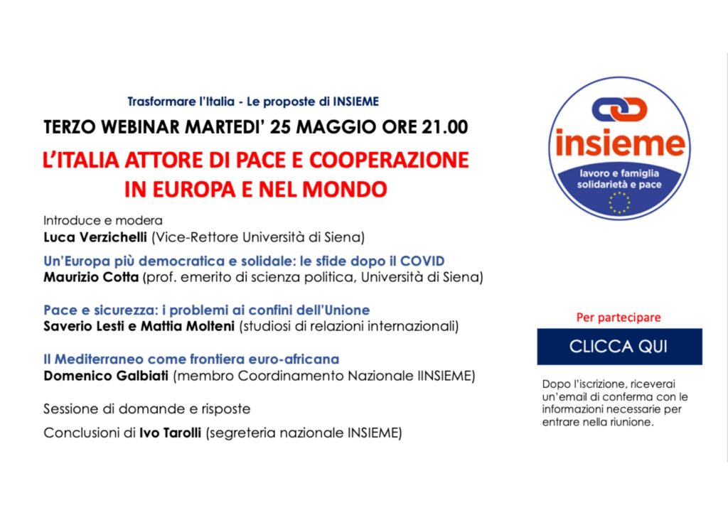 invito 25 maggio 2021 Italia attore di pace e cooperazione